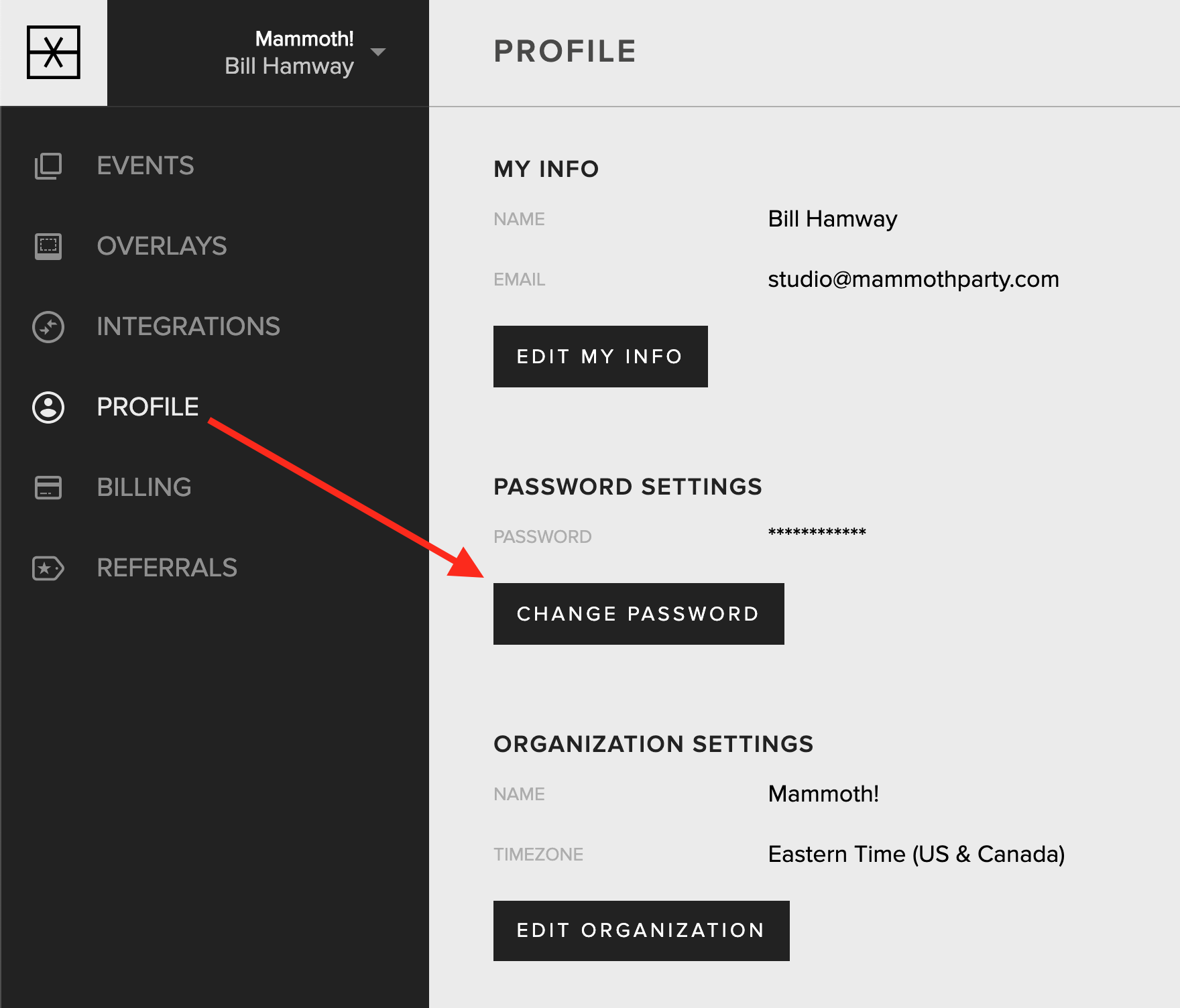The Password Settings section on the Profile tab
