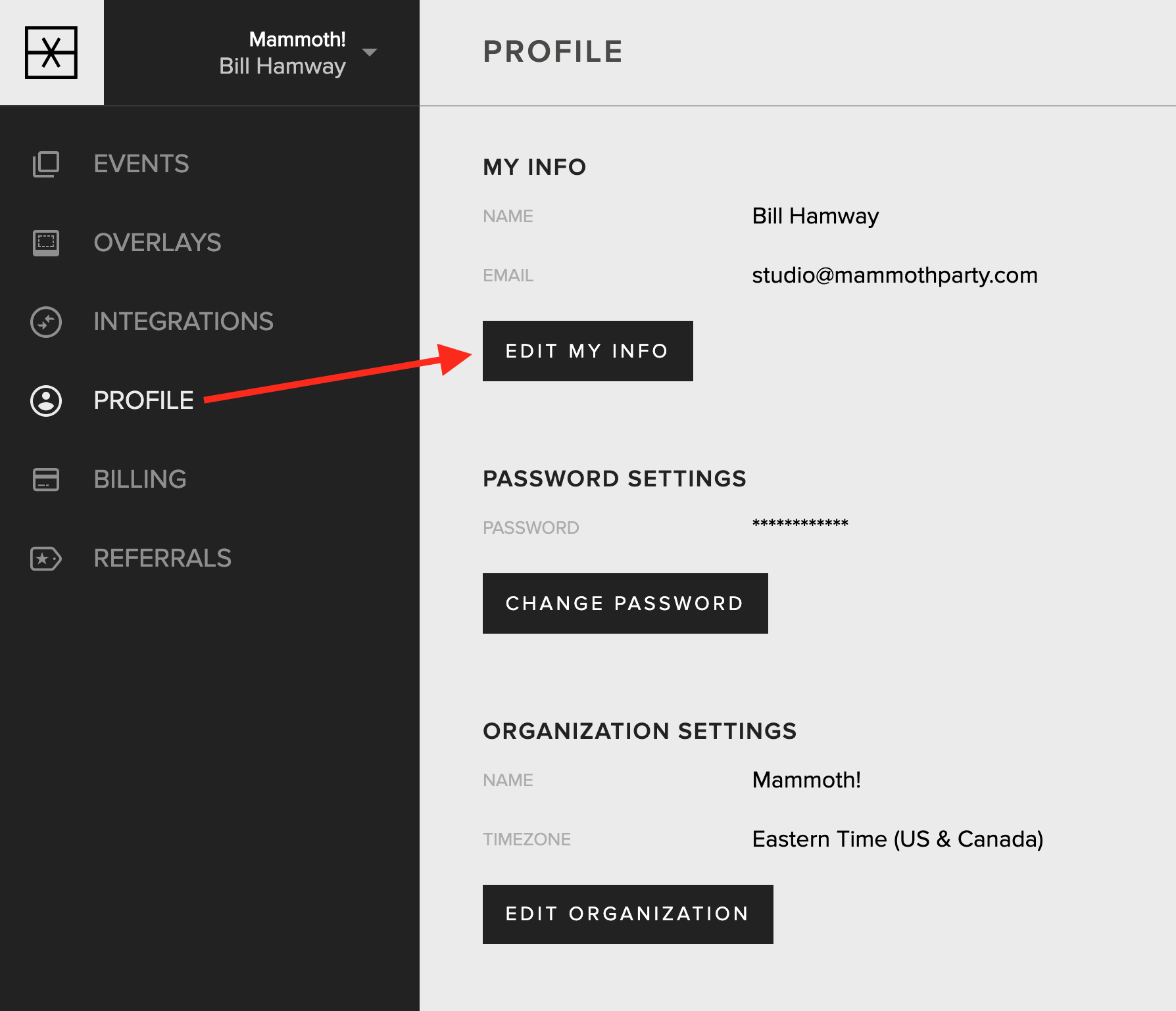 The My Info section on the Profile tab