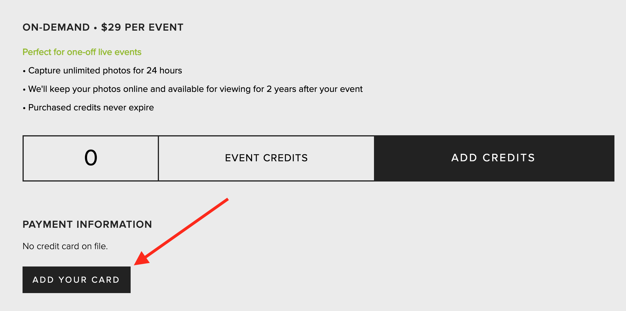 The credit card form