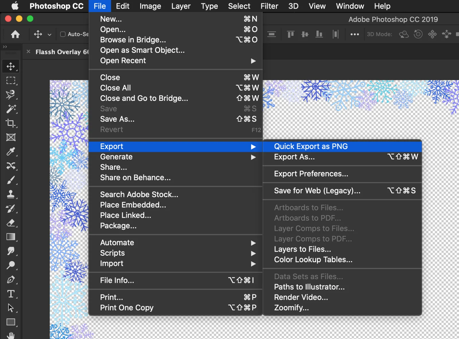 Exporting the overlay from Photoshop as a transparent PNG