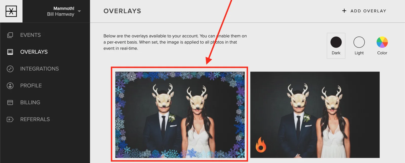 An uploaded overlay in the Overlays list