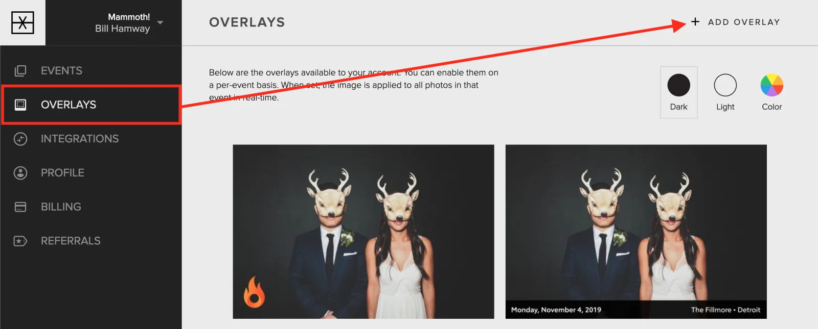 The Add Overlay button on the Overlays tab