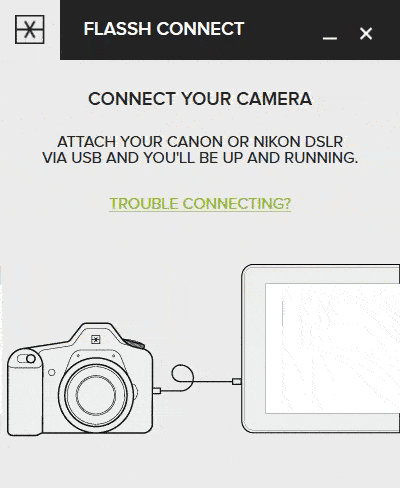 Flassh Connect detecting a camera connected over USB