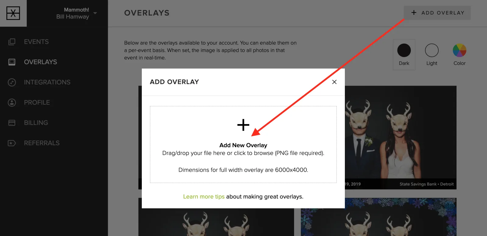 An uploaded overlay previewed on a sample photo