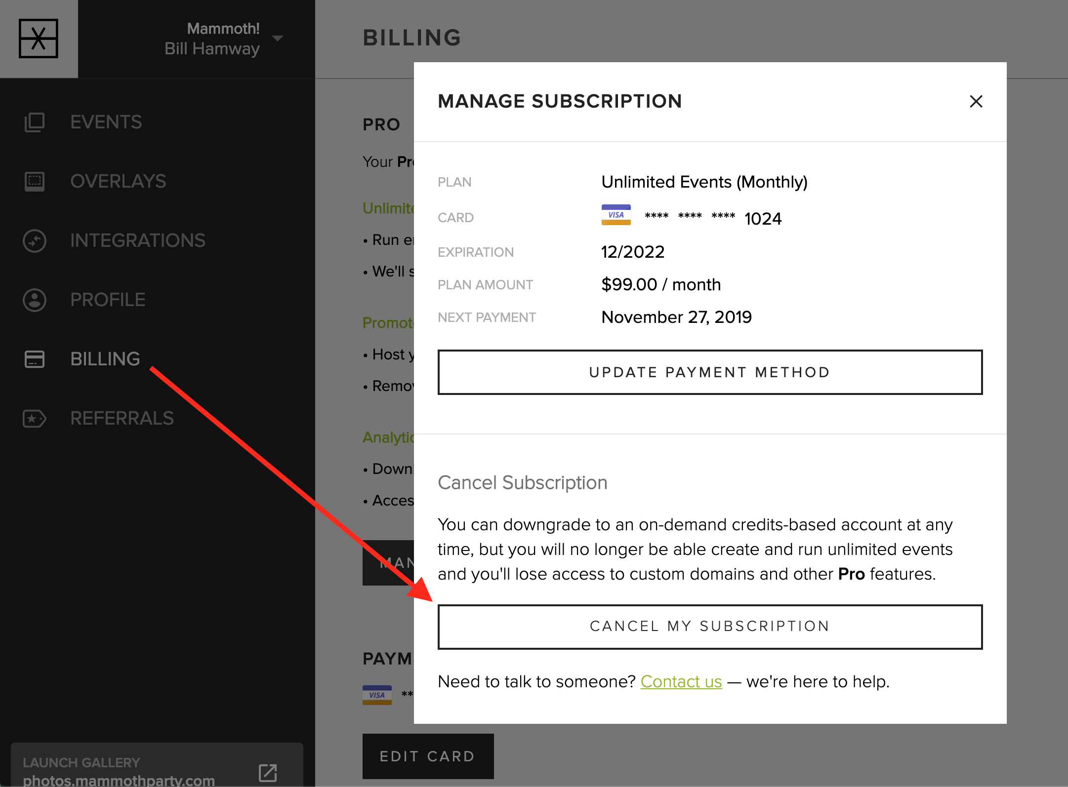 Confirming a subscription cancellation