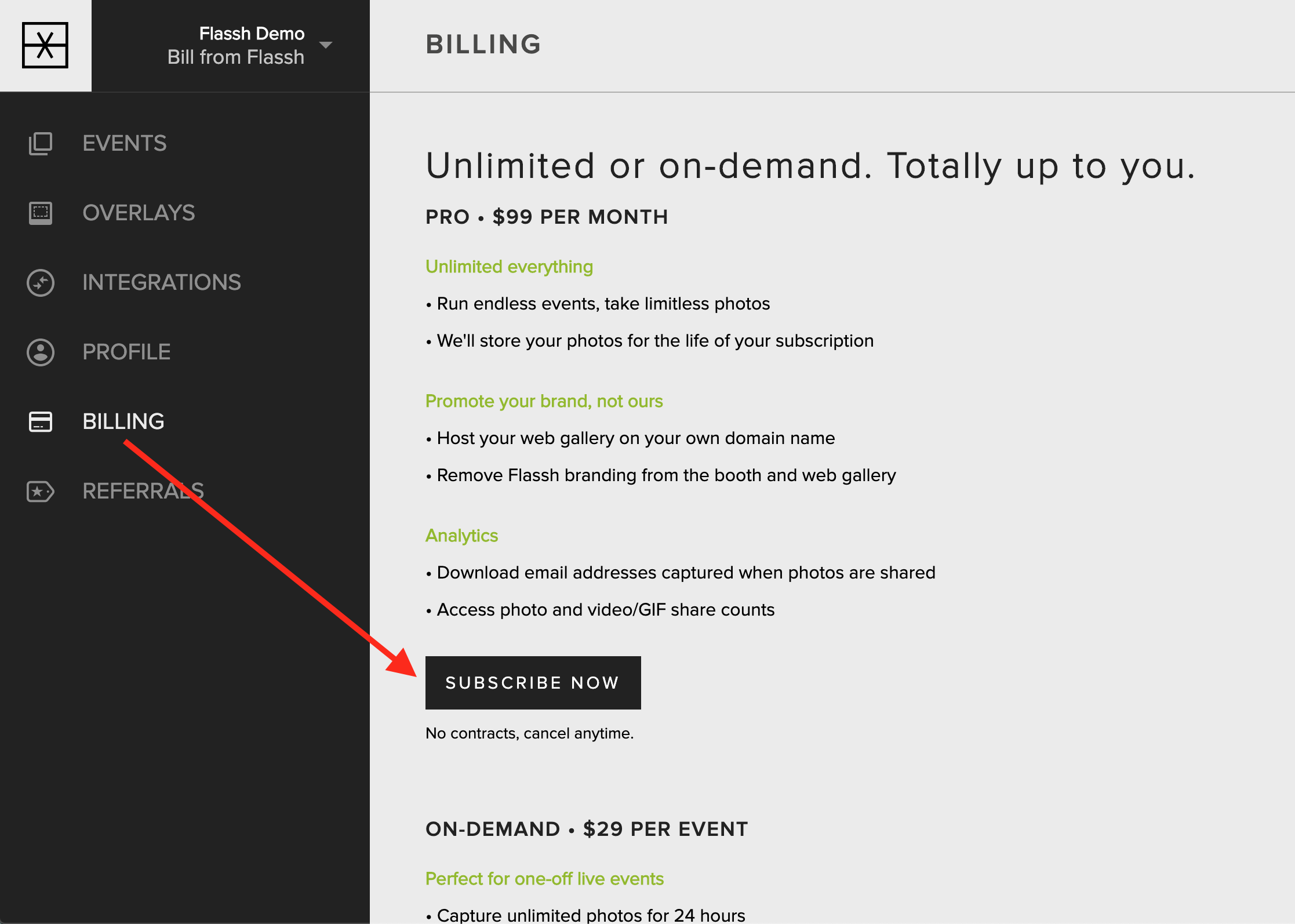 The Manage Subscription button on the Billing tab