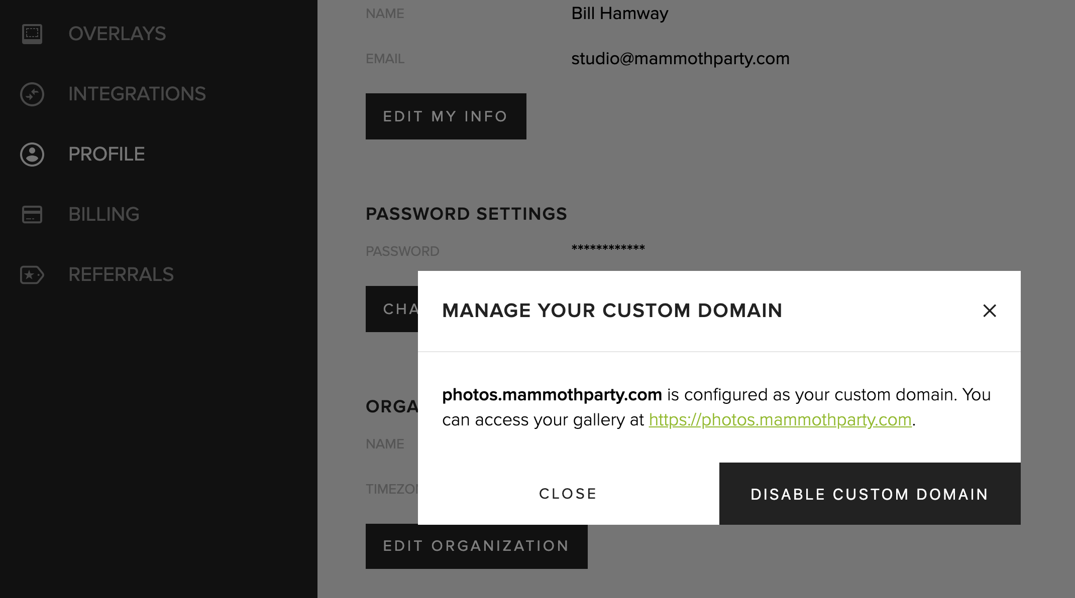 Custom domain settings for the public gallery