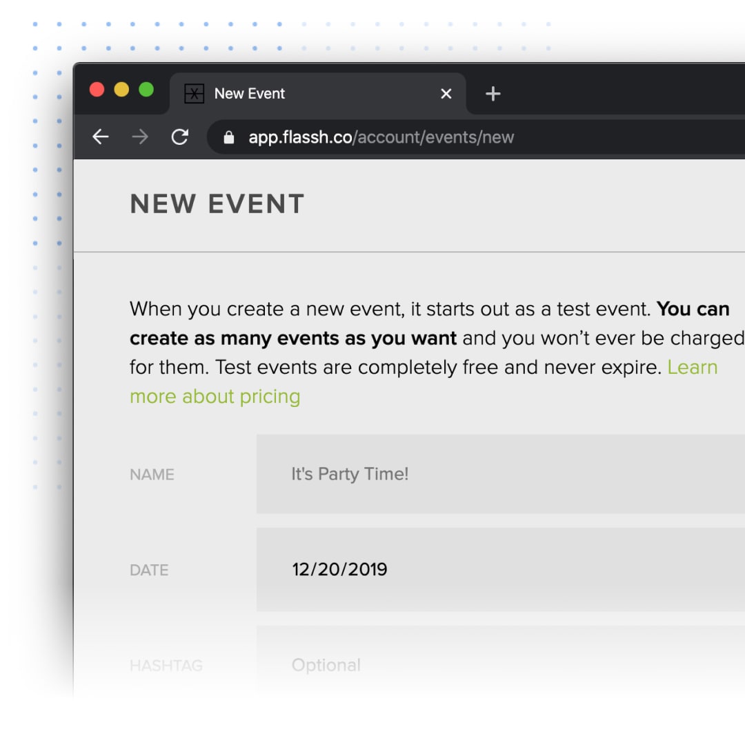 Creating a new event in the Flassh web app