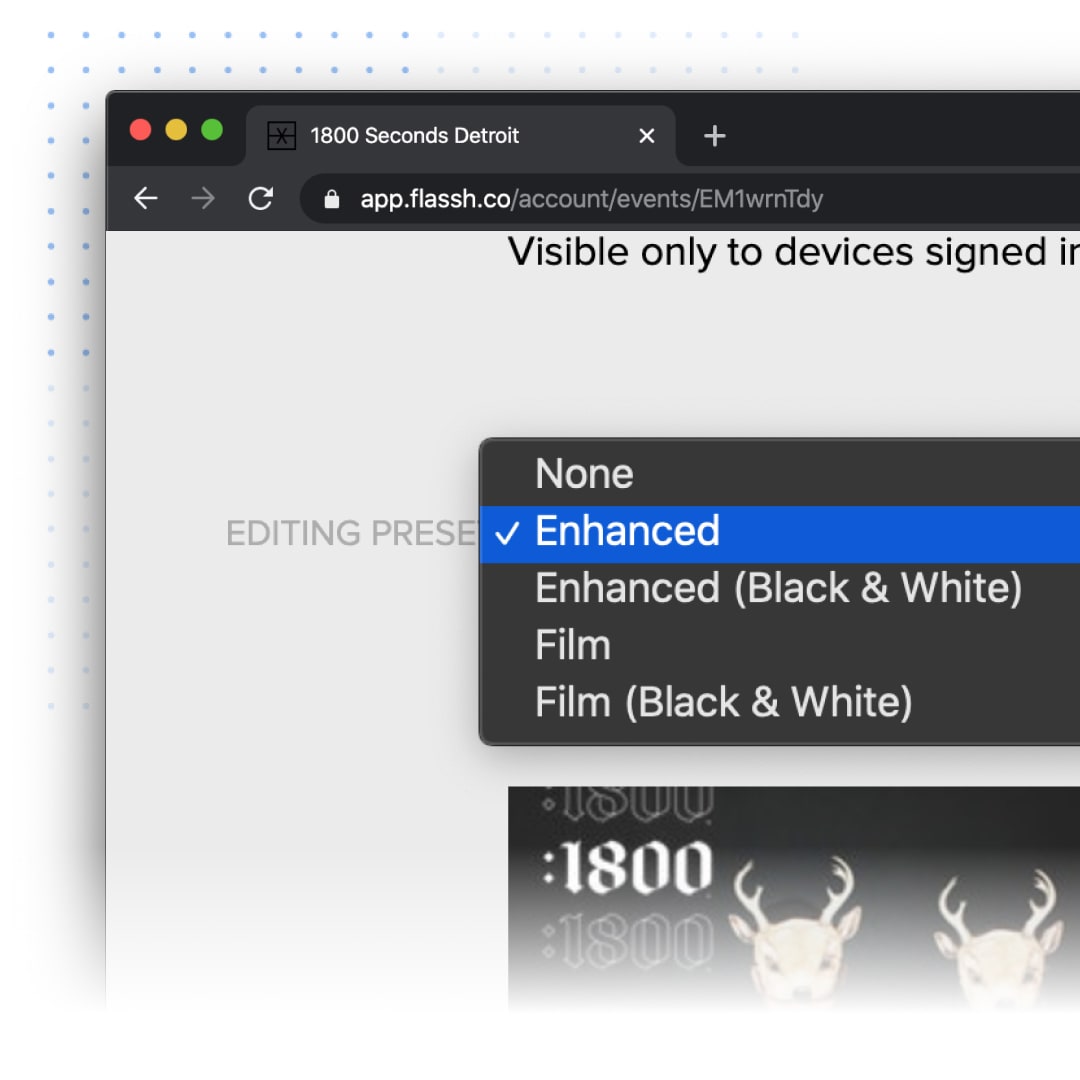 Photo preset choices for an event