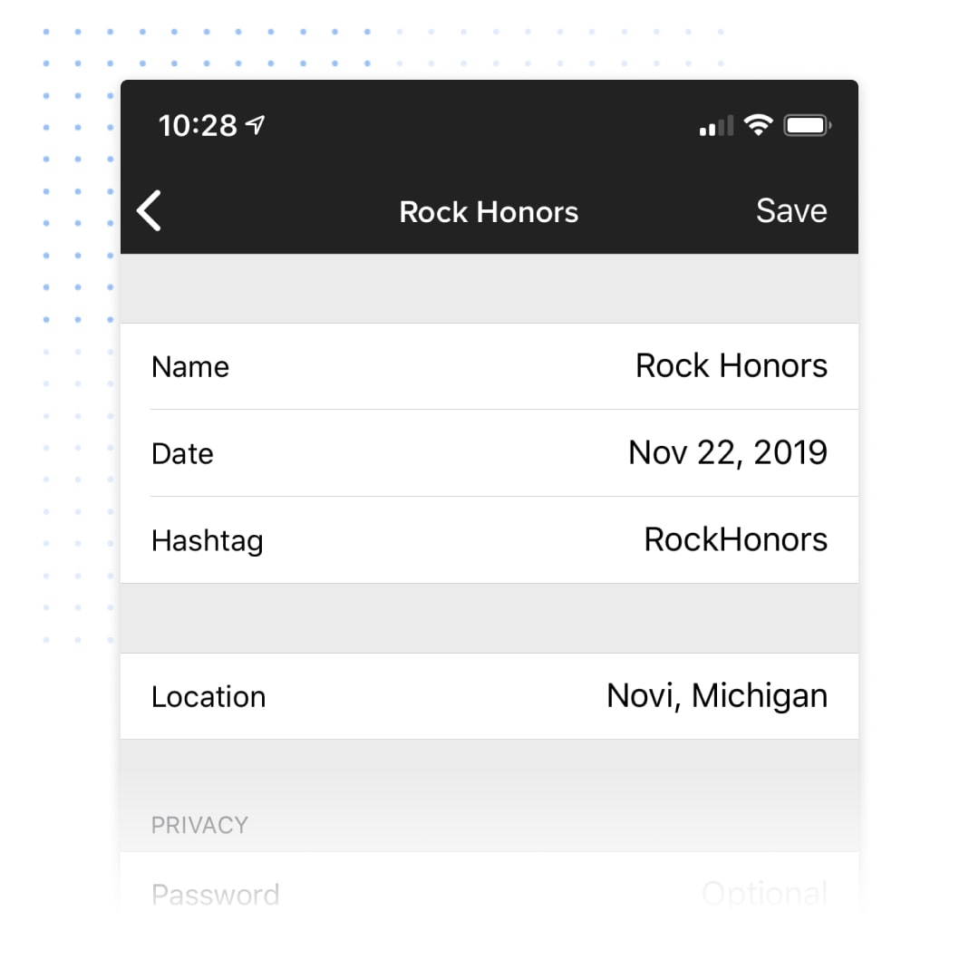 Editing an event’s name, date, and settings