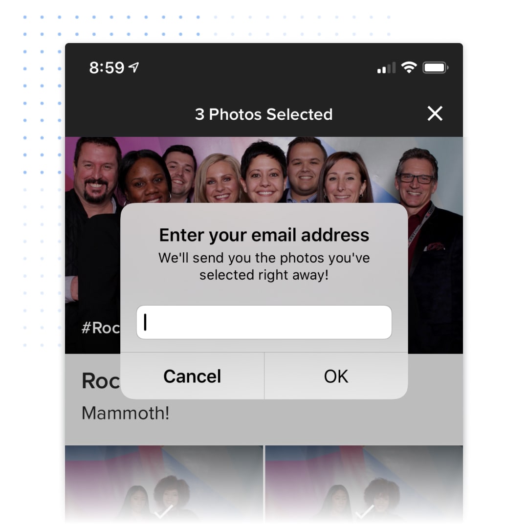 Entering an email address to send selected photos